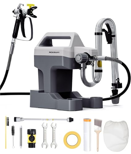 InoKraft NEO Airless - Pulverizador de pintura sin aire, juego completo para principiantes, sistema de pulverización para pintura de pared, manguera de 7,6 m, 466 W, hasta 7 m²/min, incluye accesorios