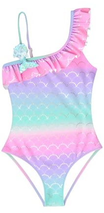 Traje de Baño para Niñas Bañador de Una Pieza con Volantes Traje de Baño Unicornio Ropa de Playa para Niñas de 2 a 14 Años (4-6 Years, LA721-Pink Blue)