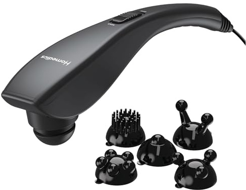Homedics Deep Tissue Percussion Massager with 3 Speeds, 5 Attachments, and Long Handle for Hard-to-Reach Areas
