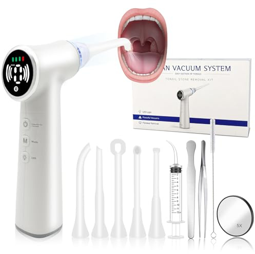 Tonsil Stone Remover Tool with 6-Level Suction for Bad Breath Prevention Dental Care Set – 3Pcs Tartar Scrapers, Plaque Remover & Mirror, 304 Stainless Steel Teeth Cleaning Tools (Black)