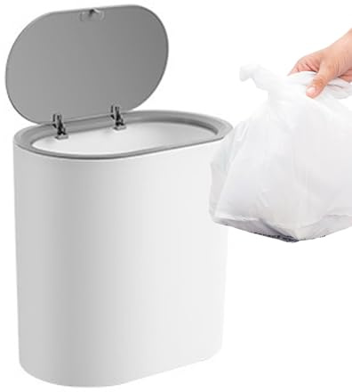 Bathroom Trash Can - Slim Small Trash Can with Lid, Small Toilet Bin For Bathroom, Bedroom, Home, Offices, Living Room, Kitchen