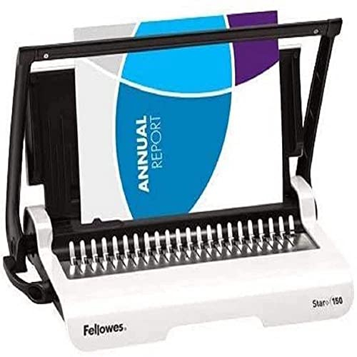 Fellowes Star+ Bindemaschine mit Aufbewahrungsfach – 15 Blatt Stanzkapazität für A4-Dokumente – Manuelle Plastikbindemaschine – 150 Blatt Bindekapazität – Ideal für Zuhause oder das kleine Büro