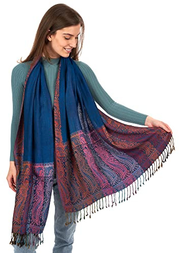 LOVARZI Bufanda Azul real - Hermosa Pañuelo de mujer - Pashmina bufandas para damas - Chale mujeres