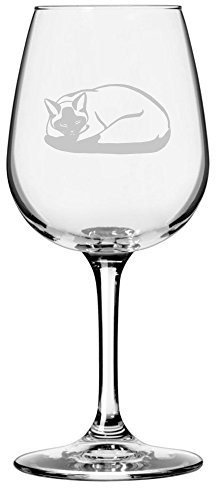 Traditional Siamese Laying Down Cat Themed Etched All Purpose 12.75oz Wine Glass