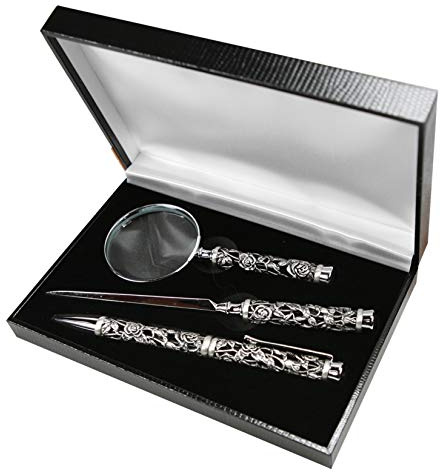 CARMANI - Set Schreibtisch-Zubehör mit 3D-Metall-Rosen-Muster
