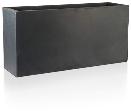 IDEALIST 65cm Large Trough | Dark Grey Reinforced Stone Rectangle Plant Pot | Garden Planters with Drainage Holes L65 W19 H30 cm, 21 litres