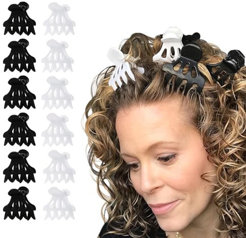 Curl Keeper Claw Clips for Thick & Thin Hair, Roller Jaw Clamps (12-Pack) - Wide Teeth Medium Hair Clips for Women Supports & Creates Volume - Hair Styling Accessories are Lightweight & Easy to Clean