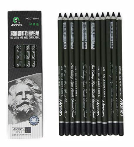 Marie's Lot de 12 crayons à charbon de bois avec poignée en papier noir C7350 (moyen)