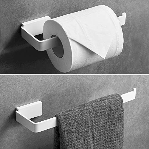 Beelee 2 Stücke Handtuchhalter/Toilettenpapierhalter Badzubehör Set, Edelstahl Wandmontage 19cm Badetuchhalter und 26cm Klopapierhalter, Weiß malen, BA193DET