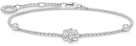 Thomas Sabo silver fyrklöver armband med stenar – 925 sterlingsilver – längd 16–19 cm, 16,00-19,00 cm, Sterlingsilver