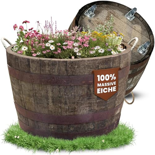 Temesso Halbes Fass rund aus einem original schottischen Whiskyfass (Natur - mit Schlaufen und Rollen)