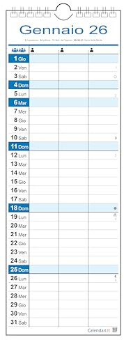 Calendario 2026 slim stretto famiglia family lavoro da muro da 1 2 3 4 colonne persone (3 COLONNE)