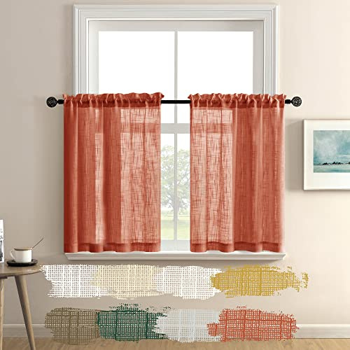 XTMYI Boho Orange Thanksgiving Küchenvorhänge Volants Sets von 2 Stück, Kurze halbtransparente Leinen, lichtfilternde Vorhänge für kleines Schlafzimmer, Fenster, Badezimmer, 76,2 cm Länge