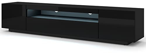 BIM Furniture Lowboard TV 200 cm - Universell Sideboard mit Laminierten Fronten und LED, Hängend oder stehend - Fernsehschrank HiFi Schrank fürs Wohnzimmer Schwarz