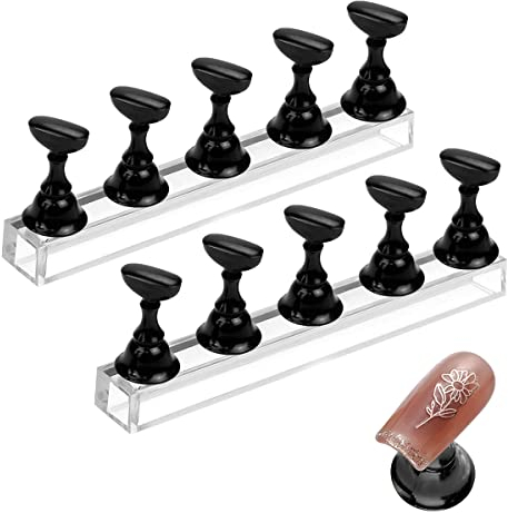 2 Set Nagel Stander für Press on Nails Display,Acryl Nägel Kunst Praxis Stands,Nägel Tipps Halter für Nagelspitzen Übung, DIY Nagelkunst Ständer für Falsche Nagelspitze Maniküre Werkzeug (Schwarz)