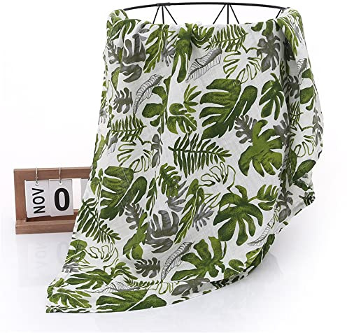 Chickwin Blumen Musselin Babydecke Baumwolle Kuscheldecke, Bequem Weich 2 lagig Musselin Tuch Decke für Junge Mädchen Neugeborene, Wickeldecke, Badetuch, Kinderdecke (120x110cm,Tropische Pflanzen)