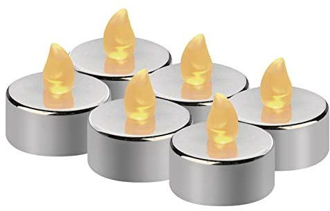 EMOS 6 lumini a LED color argento, candele senza fiamma effetto tremolante, decorazione per Natale, albero di Natale, tutti i santi, IP20 per interni, con batteria, bianco caldo DCCV12