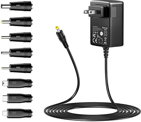 Basicvolt 5V 2A 1A Power Supply Universal AC Adapter, DC 5Volt 1.5A 1.2A 0.5A Replacement Power Cord for Record Players Tablet Speaker Router and More 5Vdc Electronics - with USB C, Micro USB Tips