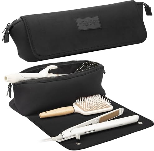 Barefoot Caribou Hair Tools Travel Bag and Heat Resistant Mat for Flat Irons, Straighteners, Curling Iron, and Haircare Accessories, 2-in-1 Design, with Interior Pockets, Portable Organizer (Black)