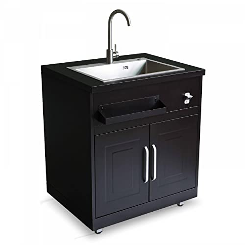 Mueble fregadero de 2 puertas para cocina exterior, color negro