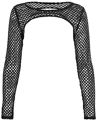GORGLITTER Top da donna Super Crop Top a rete da pesce, maglia corta, top trasparente, a maniche lunghe, per festival, estivo, per feste, Nero , L