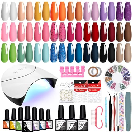 VANREESA Kit Semipermanente Unghie, 24 Colori Kit Unghie Gel Completo con Lampada U V Rosa Blu Arancione Smalto Semipermanente Unghie Set Manicure per Principianti con Base Top Coat