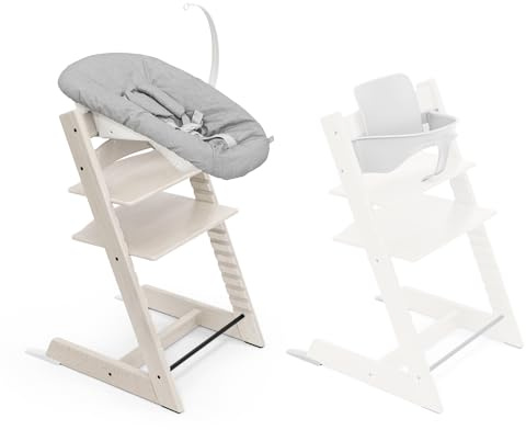 Stokke Sedia Tripp Trapp (Bianco calce) con Newborn Set e Baby Set (Bianco) - Design sicuro, regolabile ed ergonomico
