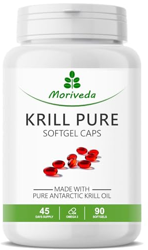 Capsule di olio di krill - 1000 mg di olio di krill PURE per 45 giorni - con astaxantina omega 3-6 EPA DHA colina fosfolipidi - Moriveda 1x 90 capsule