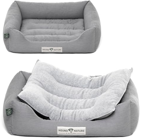 HOUND & NATURE | Öko Hundebett Luzern | Weich/Soft | Gr. S für Kleine Hunde - Kuscheliges, Flauschiges Hundebett Waschbar mit Wende - Liegekissen (S - 75x60 cm, Hellgrau)