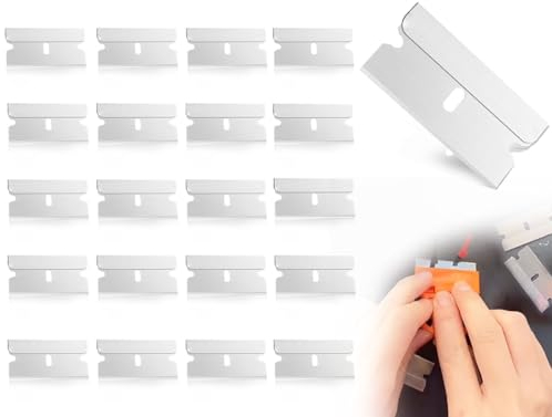 Lhbwhiz 20 Stück Ceranfeldschaber Ersatzklingen,Edelstahl Schaber Klingen,Rasierklingen,Glasschaber,Razor Blades,Scraper Glue Knife,Ceramic Car Labels Remover,für Schaber(Silber,39 * 19 * 0.25mm)