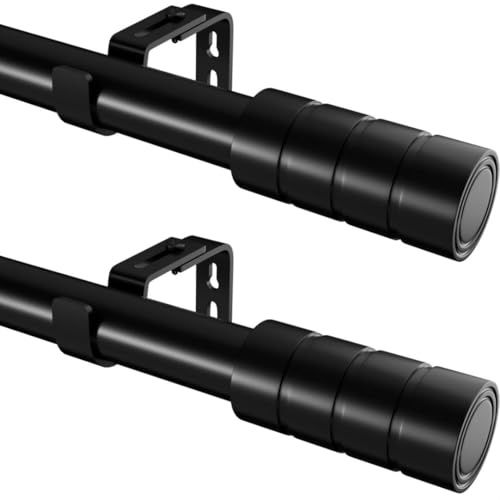 2 barre per tende nere estensibili con occhielli e supporti, set di accessori per soggiorno, camera da letto o cucina (60-165 cm, nero)