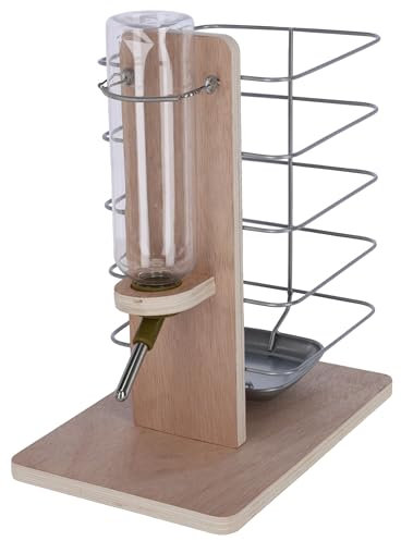 Kerbl Pet Trink- und Fressstation, Futterstation, 22,5x15,5x27cm, Holz naturbelassen, Tierfütterung, Nager, für Innen- und Außenbereich