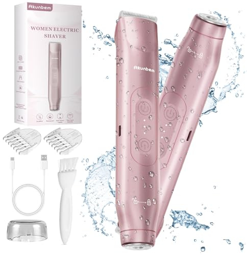 Akunbem Rasoir électrique 2 en 1 pour femme à double tête - Étanchéité IPX7 - Utilisation humide et sèche - Tondeuse pour poils du corps et du visage - Pour bikini, aisselles, jambes, bras, corps,