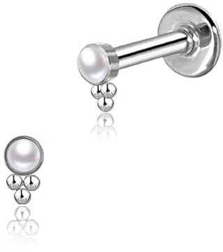 DENI 1 x sehr kleines Labret 3 mm mit Perle für Tragus, Helix und jeden Teil des Ohrs, kurzer Stab 6 mm und Standarddicke 1,2 mm, Silber
