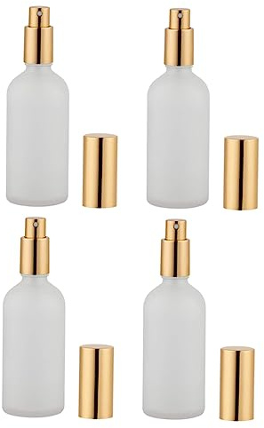 BELLIFFY Botella Spray Vidrio Esmerilado 100ml, Perfume Aceites Esenciales | Pack 4 Unidades Reutilizables, Diseño Compacto Portátil para Viajes Exteriores