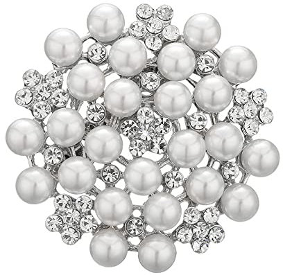 BSLVWG Perle Strass Brosche Pin für Frauen Vintage Barock Runde Kristall Perle Boho Broschen Revers Pins Xmas Festival Schmuck Geschenk Tägliche Schmuck Schals Schal Clip Kleid Hut Zubehör (Silber)