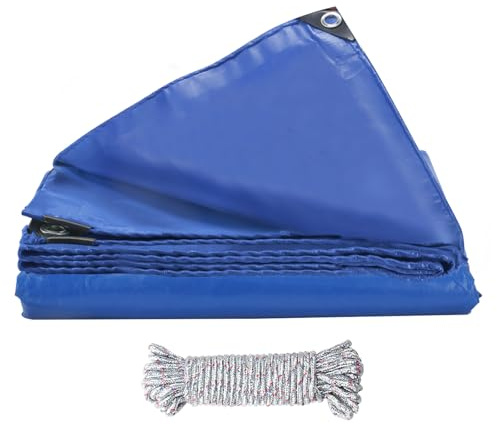 KJLEEN 3 x 4m Tarpaulin Waterproof Heavy Duty Tarpaulin 440 GSM Large PVC Tarp with Grommets & 10m Rope Waterproof Cover for Outdoor Garden Furniture Pool Camping Ground Multipurpose Cover Blue