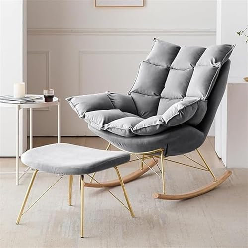 YYRHD-CZ Schaukelstuhl Mit Verdicktem Kissen, Grauer, Bequemer Freizeit-Schaukelstuhl, Einzelsessel, Stillstuhl Mit Fußhocker, Geeignet for Schlafzimmer, Wohnzimmer, Balkon