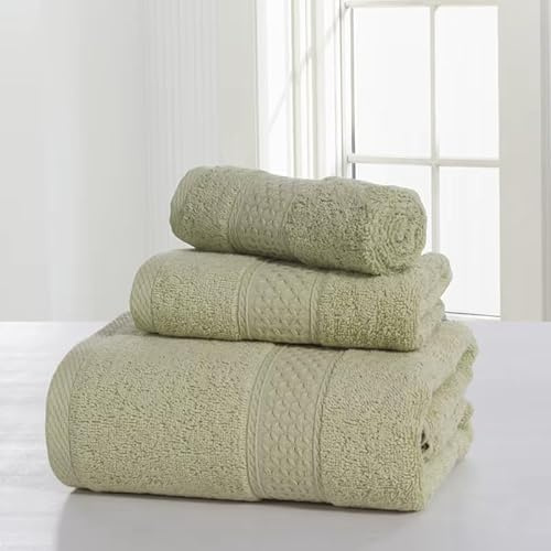 Genérico Juegos de Toallas de baño 3 Piezas. Set de baño. Toallas Algodon. Medidas 70x140 34x74 y 34x34 cm. Toalla de Cuerpo, Cabello o Manos y Facial. (Verde Oliva)