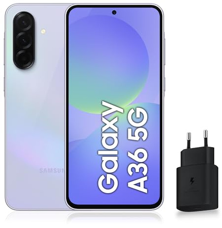 Samsung Galaxy A36 5G, Smartphone Android, 128 Go, Chargeur Secteur Rapide 25W Inclus, Smartphone déverrouillé, Lavande, Version FR