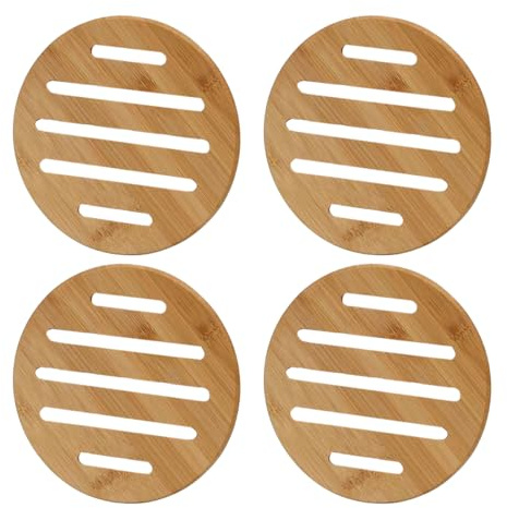 Sottopentole in Bambù Naturale, 4 Pezzi, Antiscivolo Resistenti Al Calore in Legno Di Bambu, Resistente Sottopentola Legno, per Cucina Piatti Caldi, Pentole e Padelle, rotondo, quadrato diametro 15 cm