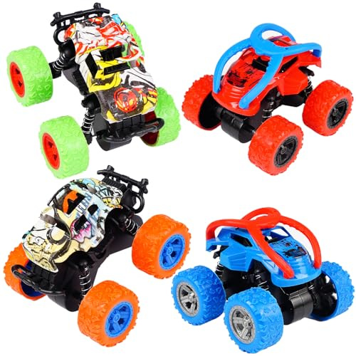 AIZHAZHA Camion Monster Truck, Pack de 4 Camión Coches Juguetes Niños 3-10 Años con Impulsados Fricción, Monster Truck Coches Cars, Camion Juguete Regalos para Niños de 3 a 10 Años