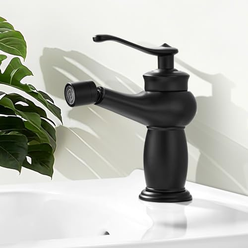 Rehomthy Einhebel Bidetarmatur, Bidet Wasserhahn, Waschtischarmatur mit Drehbarer Auslauf, G3/8-Standardanschluss, Schwarz