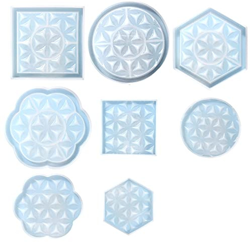 8 moldes de silicona cuadrados hexagonales de encaje epoxi de cristal para fundición de cemento de hormigón
