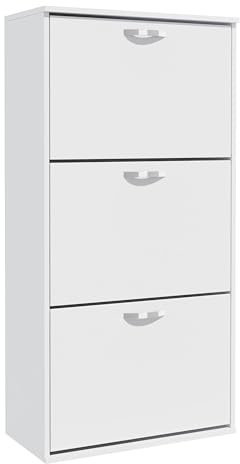Garvishk Garvis Schuhschrank 3 Klappen (Einzelreihe) – EXTREM SCHMAL (22 cm Tiefe) – 60x105 cm – MDF Weiß