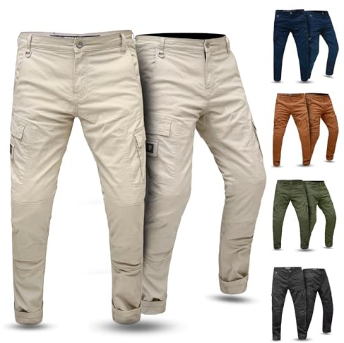 Tornado Atlantic Motorcycle Cargo Pants for Men | Twill Cotton Protective Biker Pants with CE-Approved Armor & Aramid Lining (UK, Waist, 32, Regular, Regular, White)