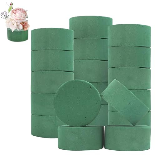 HXXWEUS Schiuma Floreale, 20 Pezzi Schiuma di Fiori Rotonda, Schiuma di Fiori Bagnata e Asciutta 8 x 4 cm, Spugna Verde per Fiori Freschi, per Fiori Freschi e Artificiali, Compleanni, Giardini