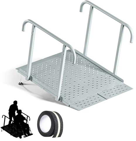 PURRPAXZ Portable Wheelchair Ramp with Handrails, Non-Slip Iron Handicap Ramp 440lbs Load Capacity, 40-inch Length Wheelchair Ramp for Home Steps, Stairs, Doorways and Curbs