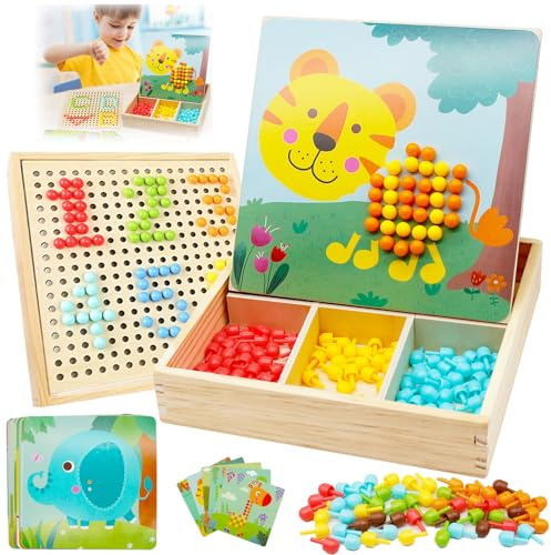 Vlecexs Mosaik Steckspiel für Kinder ab 2 3 4 5 Jahre, Mosaik- Steckplatte Pegboard Steckmosaik mit 240 Steckperlen, Montessori Spielzeug Geburtstag Geschenke für Kinder Mädchen und Jungen ab 2 Jahre