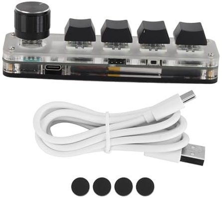 Vvikizy 4 Teclas Tecleado Mecánico con 1 Knob Mini Teclado USB USB Gaming Keypad para el Control de Medios de Juego de la Oficina